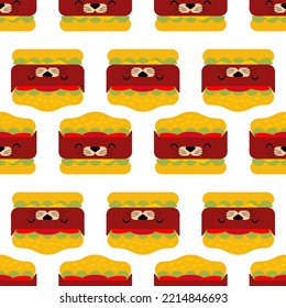 Burger cat cartoon pattern seamless. Hamburger cat background