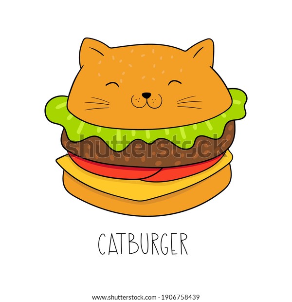 Burger Cat Cartoon Style Isolated Objects Stock Vector (royalty Free 