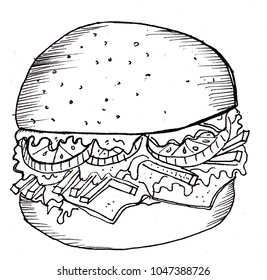 burger, chalk drawings