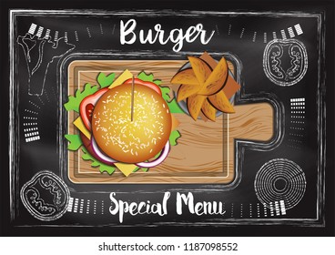 Burger with chalkboard background