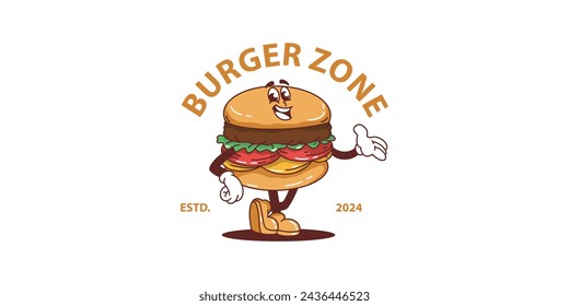 logotipo del vector del cartón del carácter de hamburguesa