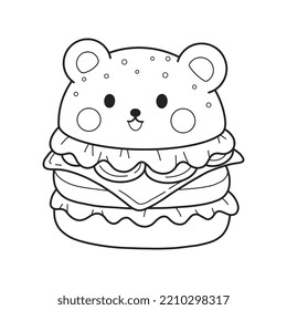 burger character coloring page illustration