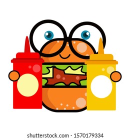 Burger Character Cute Cartoon With Bottle Vector Template Design Illustration