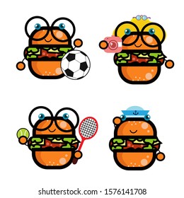 Burger Character Cute Cartoon Set Vector Template Design Illustration
