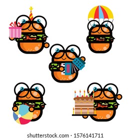 Burger Character Cute Cartoon Set Vector Template Design Illustration