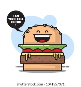 Burger Character Icon. Vector Illustration