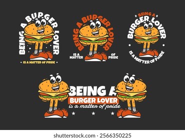 Burger character with legs illustration design. Being a burger lover is a matter of pride