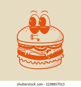 Burger Character, Retro Mascot Character