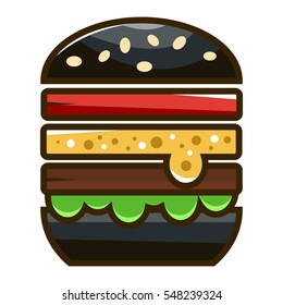 Burger with cheese, herbs and ham. The logo design. Vector illustration isolated on white background.