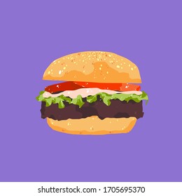 Burger, cheeseburger, hamburger hand drawn vector cartoon design element. Fast food isolated. 