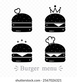 Burger, cheeseburger, label for restaurant or cafe menu design. Vector illustration.