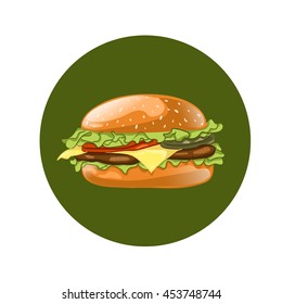 Burger. Cheeseburger vector illustration. Hamburger icon. Fast food concept. 