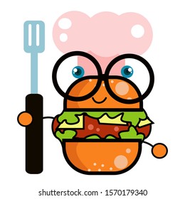 Burger Chef Character Cute Cartoon Vector Template Design Illustration