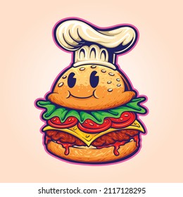 Burger chef food cartoon character logo mascot