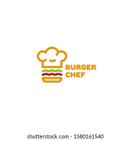 Burger chef logo design template in outline style. Vector illustration.