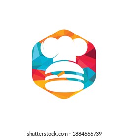 Burger chef vector logo design template. Retro fast food burger badge logo design.