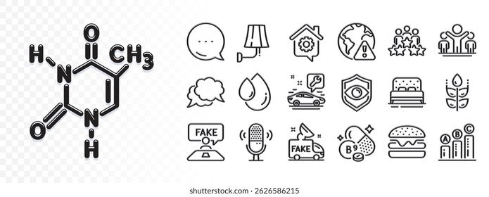 Burger, Chemical formula and Gluten free line icons for web app. Glare of light effect. Message icon. Pack of Oil drop, Work home, Internet warning pictogram icons. Vector