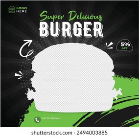burger Chickens Grills Food or culinary social media marketing template. editable square social media post for promotion. illustration vector with realistic