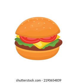 Burger classic icon. Vector illustration flat icon juicy delicious hamburger isolated on white background.