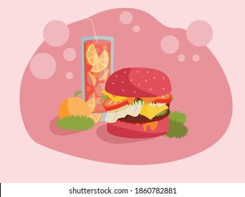 burger and cocktail dinner fast food