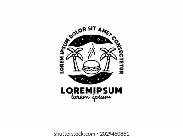 Ilustración de arte de la línea del árbol de la hamburguesa y el coco con diseño de texto de lorem ipsum