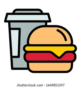 Burger coffee cup icon. Outline burger coffee cup vector icon for web design isolated on white background
