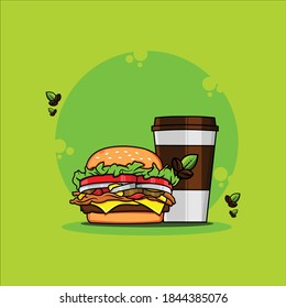 BURGER- UND KAFFEE-ILLUSTRATION BEREIT FÜR POSTER, BANNER UND ANDERE ZU VERWENDEN, FORMULAR EPS10.eps