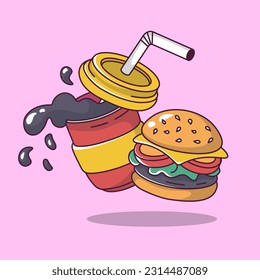 burger with cola cartoon style illustration vector illustration