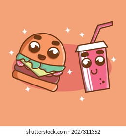 burger and cola character vector art design