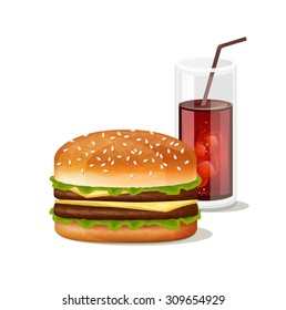 Burger and cola. Fast food vector illustration