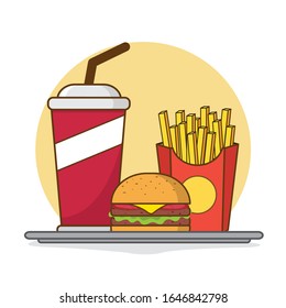 cola de hamburguesa y papas fritas ilustración plana