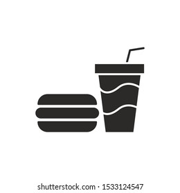 Burger And Cold Drink Sign Isolated On White Background. Fastfood Symbol Simple, Flat Vector, Icon You Can Use Your Website Design, Mobile App Or Industrial Design. Vector Illustration