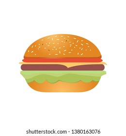 Burger color icon simple flat style illustration isolated on white background. Fast food symbol. Big burger image.