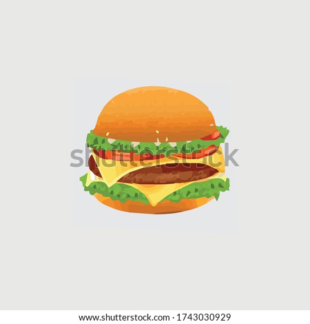 Burger color icon simple flat style illustration isolated on white bachground. Fast food symbol