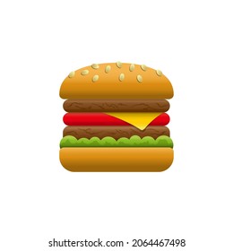 Icono vectorial de estilo de dibujos animados de color hamburguesa. Comida rápida y sabrosa, comida poco saludable. Platos aislados de fondo blanco.