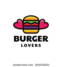 Combinación de hamburguesas con amor en fondo blanco, diseño de logotipo vectorial