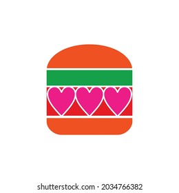 Combinación de hamburguesas con amor en fondo blanco, diseño de logotipo vectorial