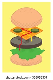 Burger Construction
A burger in an exploded view to show its layers.