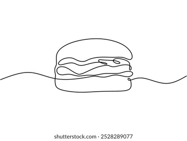 Dibujo continuo de la línea de la hamburguesa. concepto de comida y bebida. Ilustración vectorial minimalista aislada sobre fondo blanco.