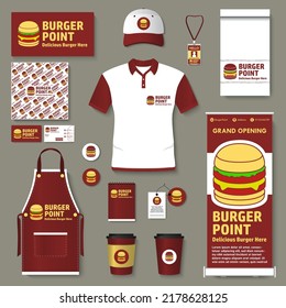 Burger corporate identity template design for burger brand. Branding design start up restaurant