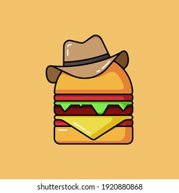 Burger with cowboy hat cartoon vector illustration