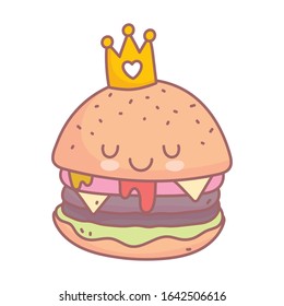 burger with crown character menu restaurant cartoon food cute vector illustration