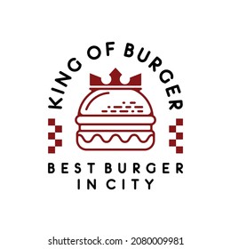 Burger with crown concept. king of burger restaurant logo illustration design template inspiration Premium Vector