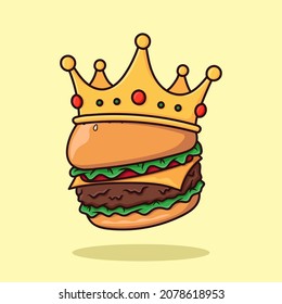 Burger Crown Fast Food Cartoon Vector Illustration