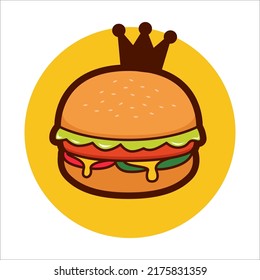 burger with crown illustration logo, king of burger logo