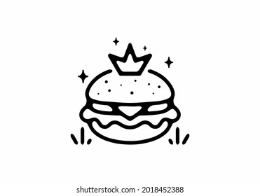 Burger with crown line art illustration design