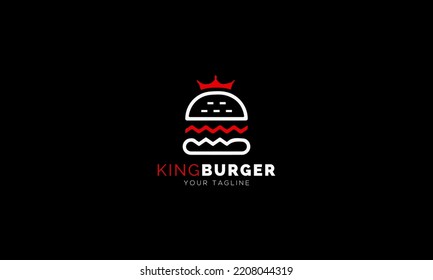 Burger crown logo design. Vector illustration of cheese burger with crown monoline design