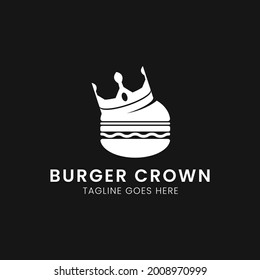 Burger with crown logo. Hamburger restaurant design, flat design, Big burger and crown on a dark background.