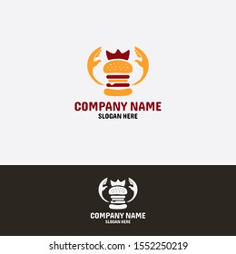 Burger with crown logo vektor template. fast food logo creative concept. simple element illustration. flat logo. burger  logo for you cafe or restourant.