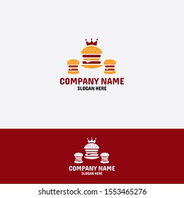 Burger with crown logo vektor template. fast food logo creative concept. simple element illustration. flat logo. burger  logo for you cafe or restourant.